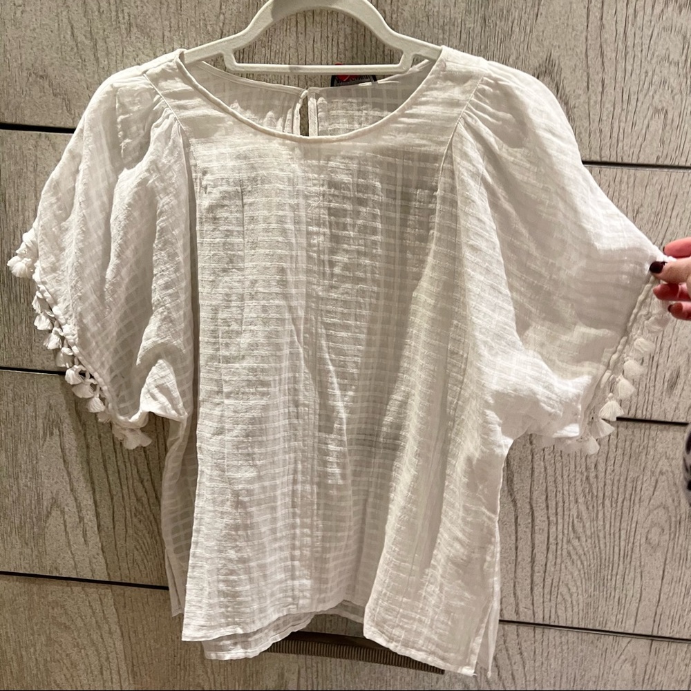 Vince Camuto - White Blouse with Tassels on Sleeves